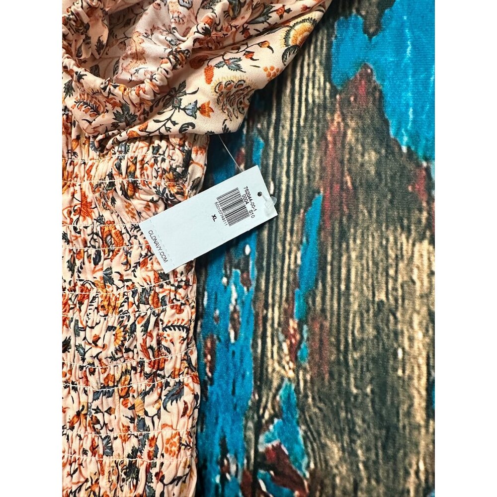 Shirts/NWT Old Navy Peach Floral Smocked Puff Sleeve Peplum Square Neckline XL - Picture 12 of 12